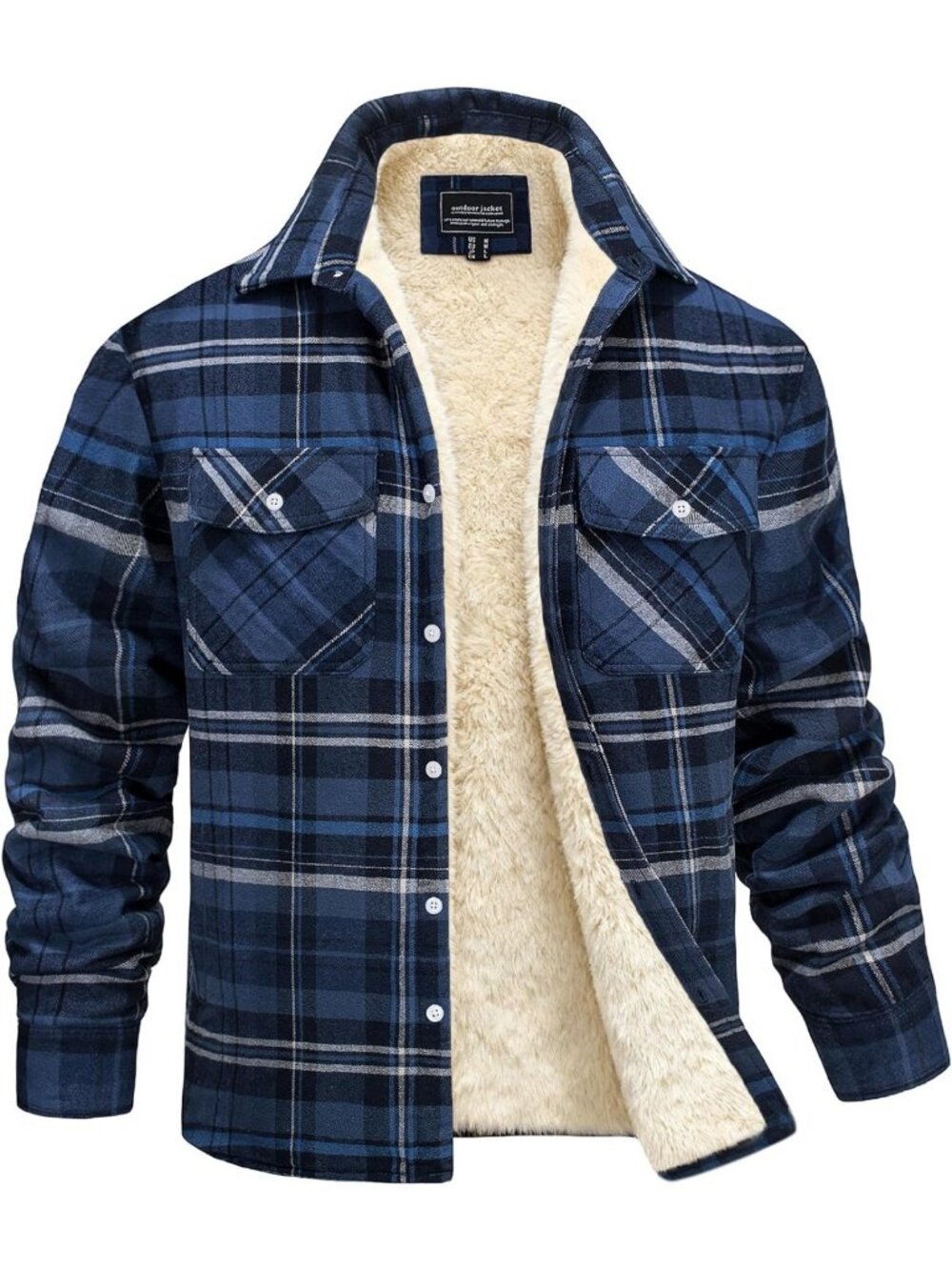 Cozy Men's Flannel Plaid Shirt Jacket with Fleece Sherpa Lining for Winter